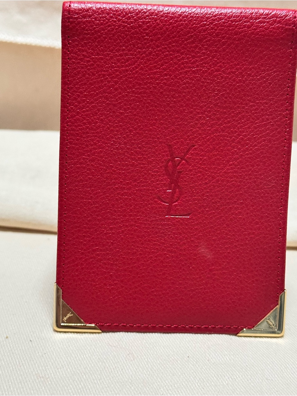Yves Saint Laurent Red Leather Card Holder with Gold Accents